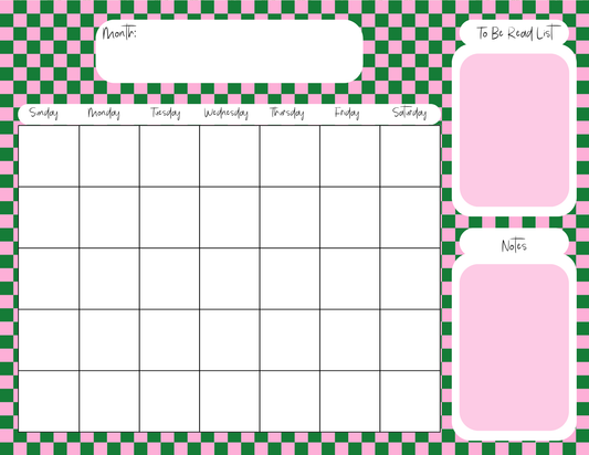Pink & Green Checker Monthly Calendar Pad