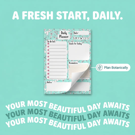 Mint Cactus Daily Planner Notepad