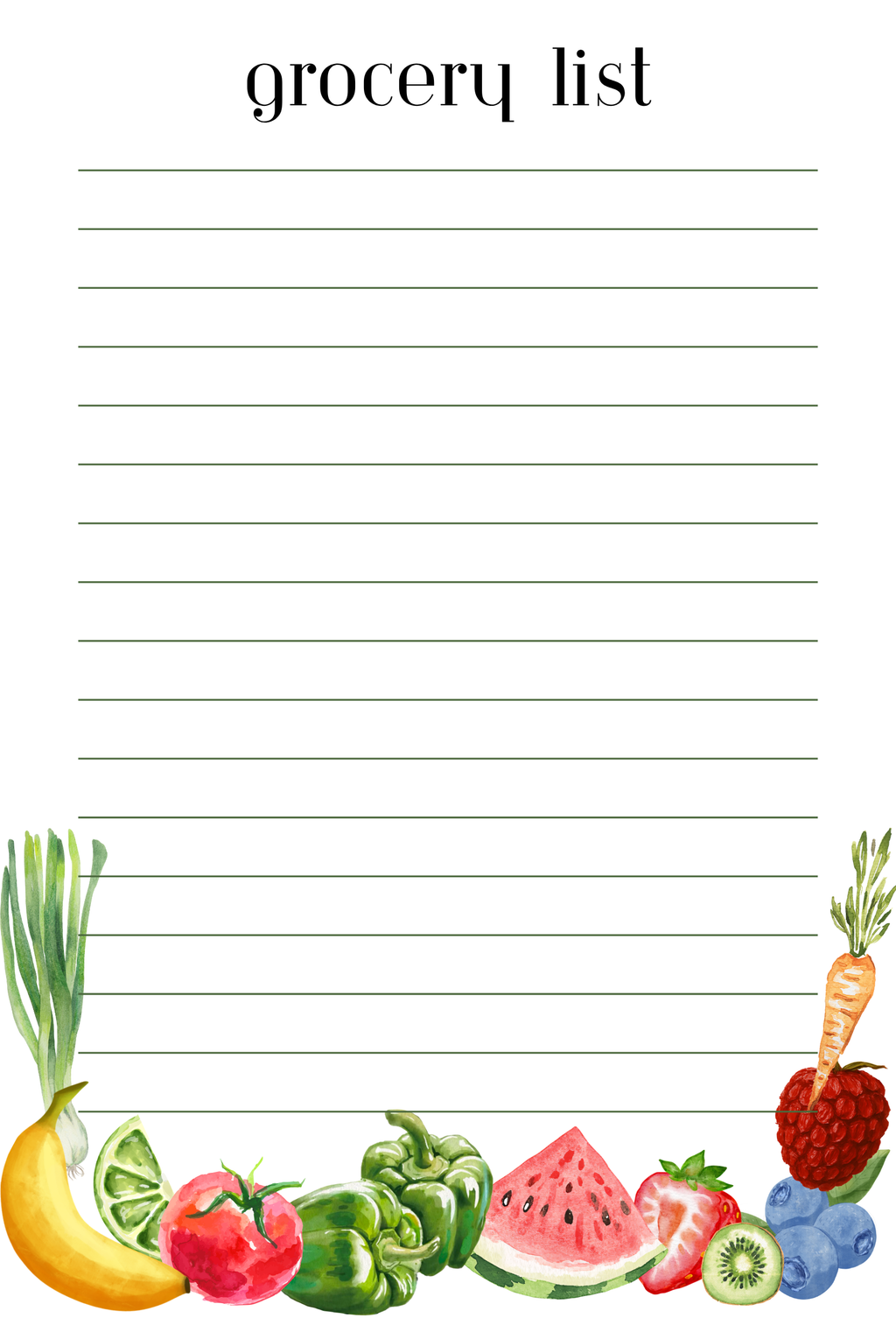 Grocery List Watercolor Tear-Away Notepad