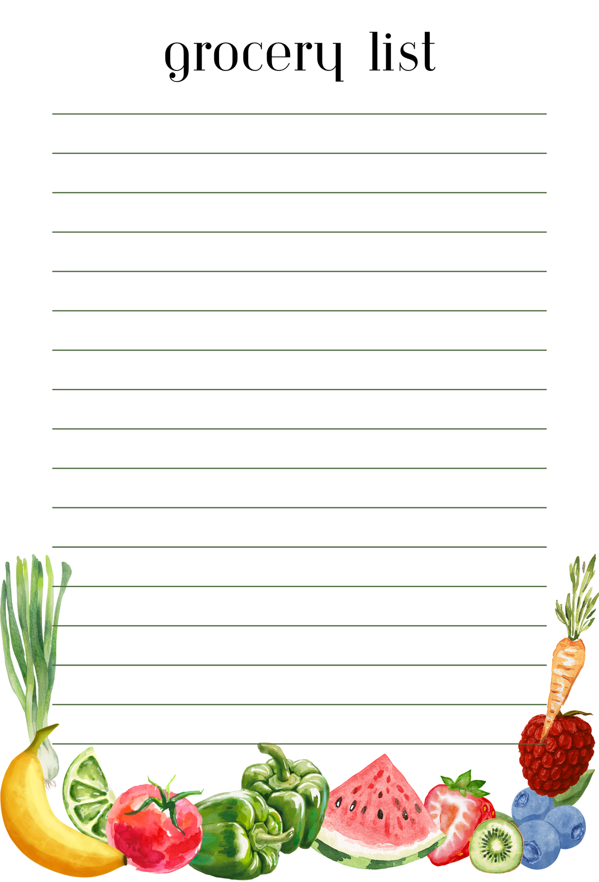 Grocery List Watercolor Tear-Away Notepad