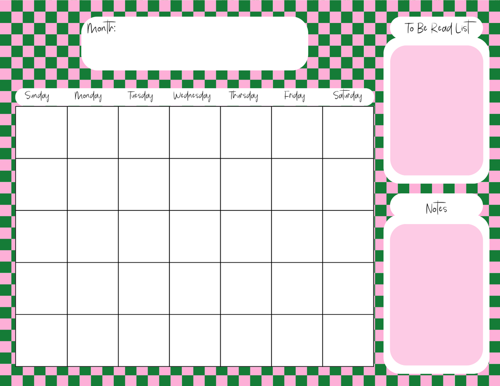 Pink & Green Checker Monthly Calendar Pad