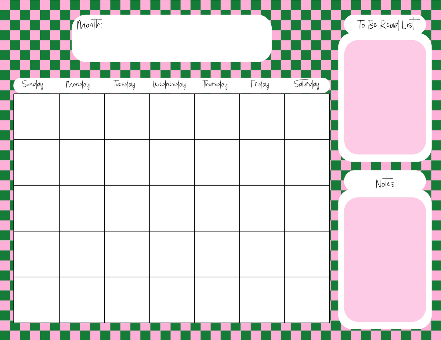 Pink & Green Checker Monthly Calendar Pad