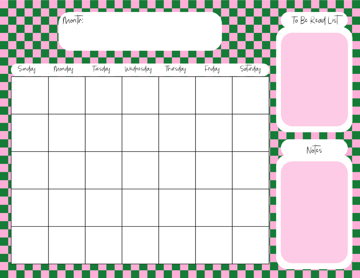 Pink & Green Checker Monthly Calendar Pad
