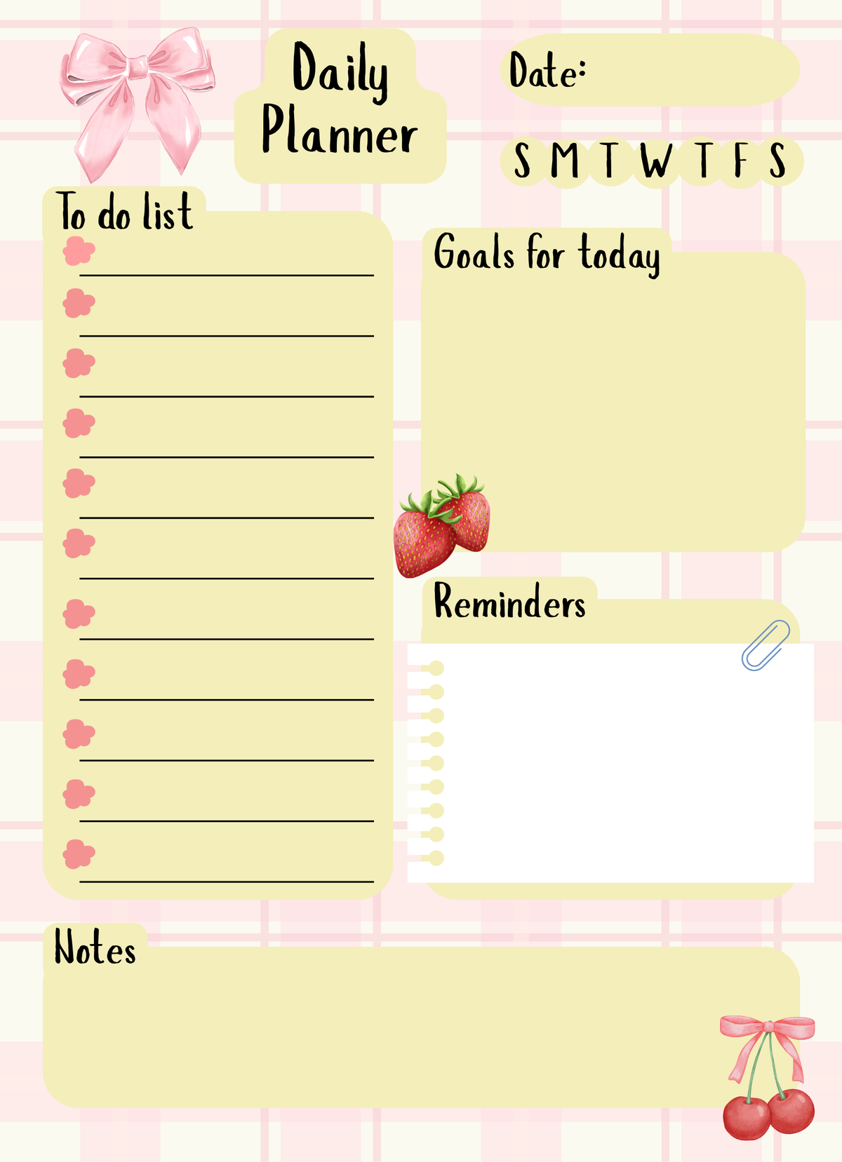 Coquette Strawberry Daily Planner Notepad