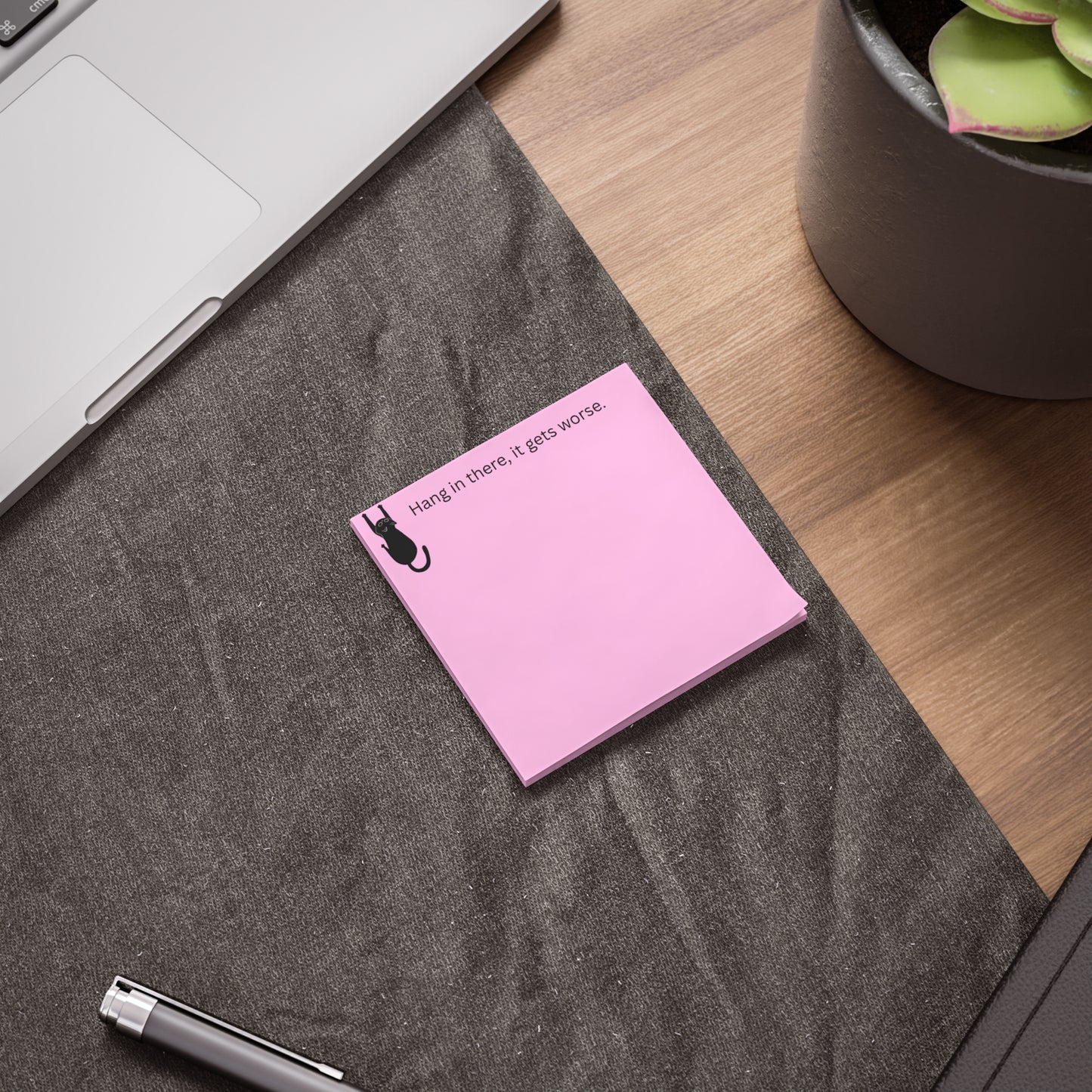 Funny Pink Post-It Notes — "Hang in there, it gets worse" Cat Memo Pads