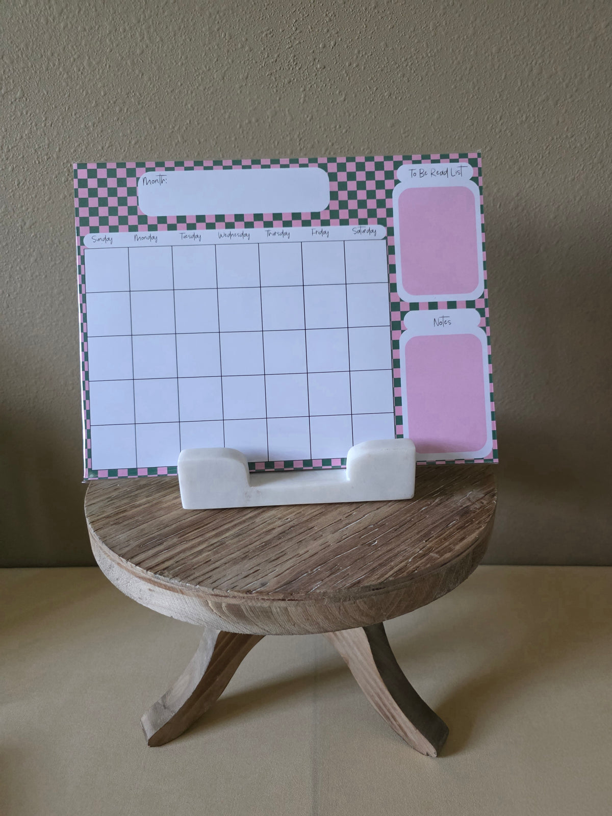 Pink & Green Checker Monthly Calendar Pad