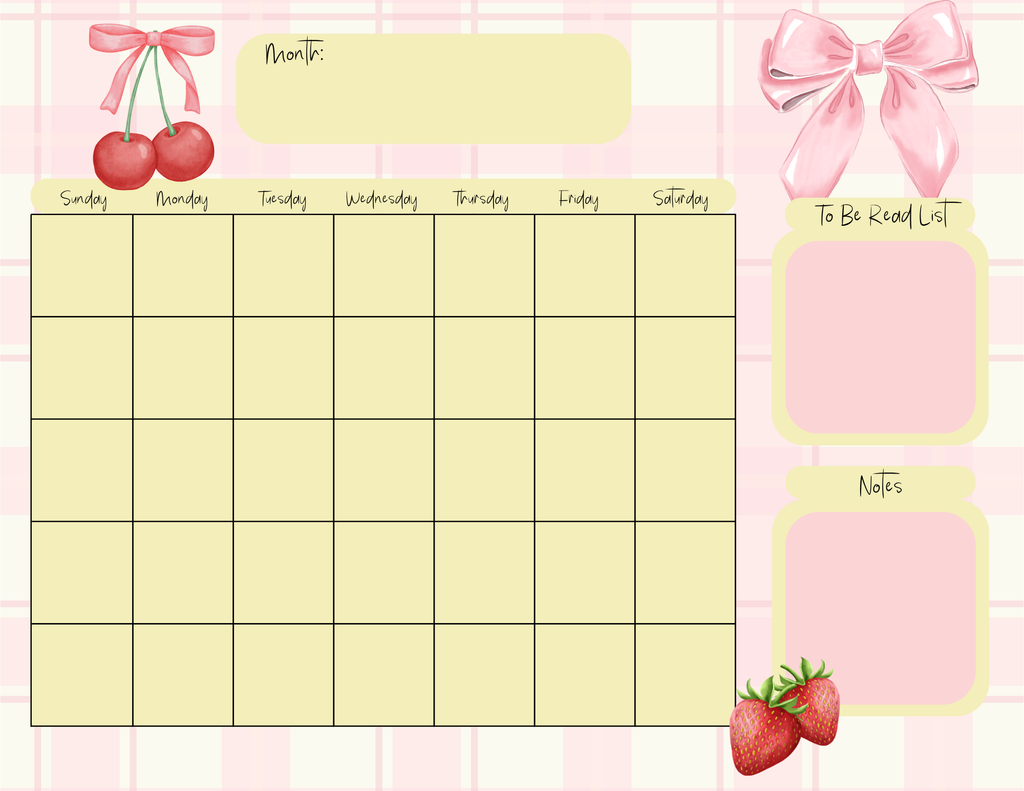 Coquette Monthly Calendar Pad