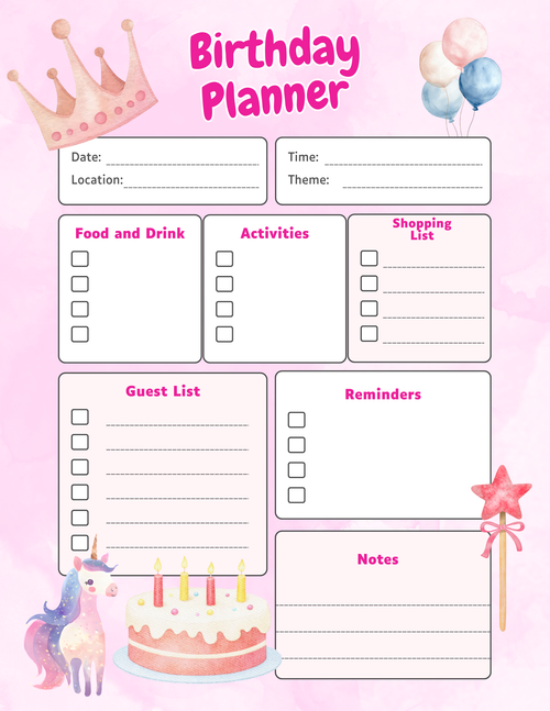 Birthday Planner Sheet — Physical