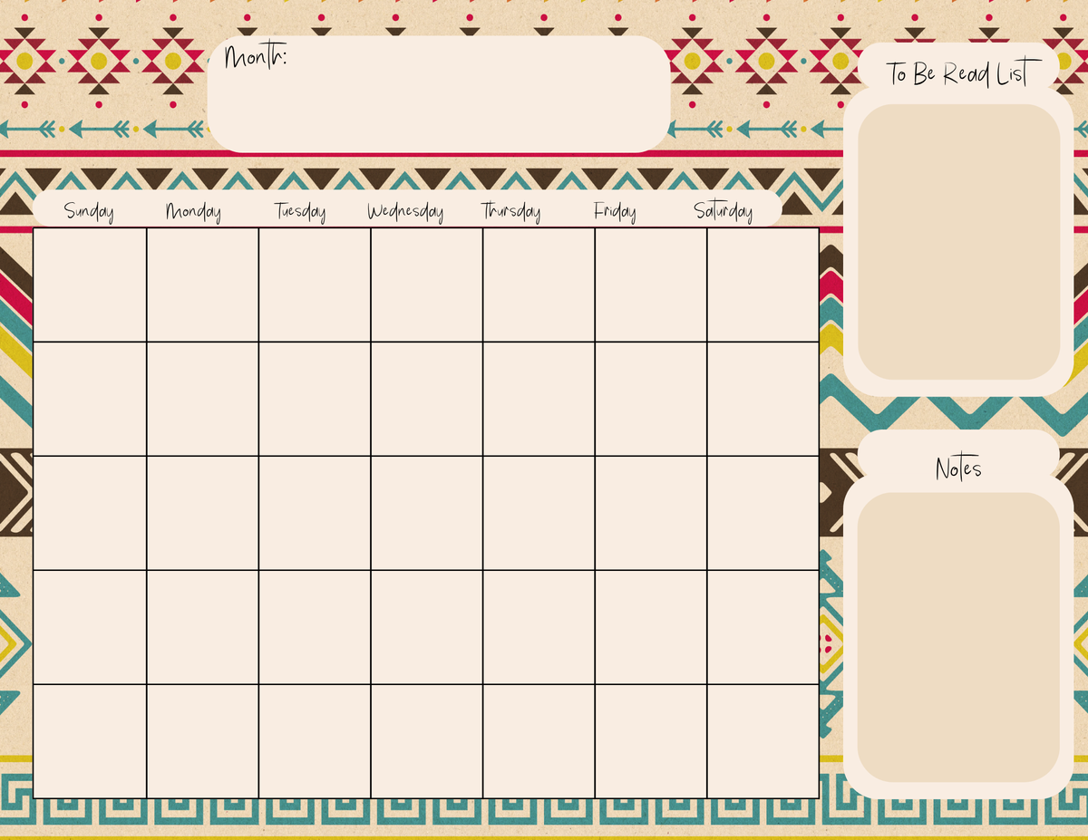 Aztec Tribal Monthly Calendar Pad