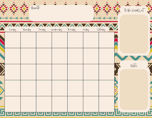Aztec Tribal Monthly Calendar Pad