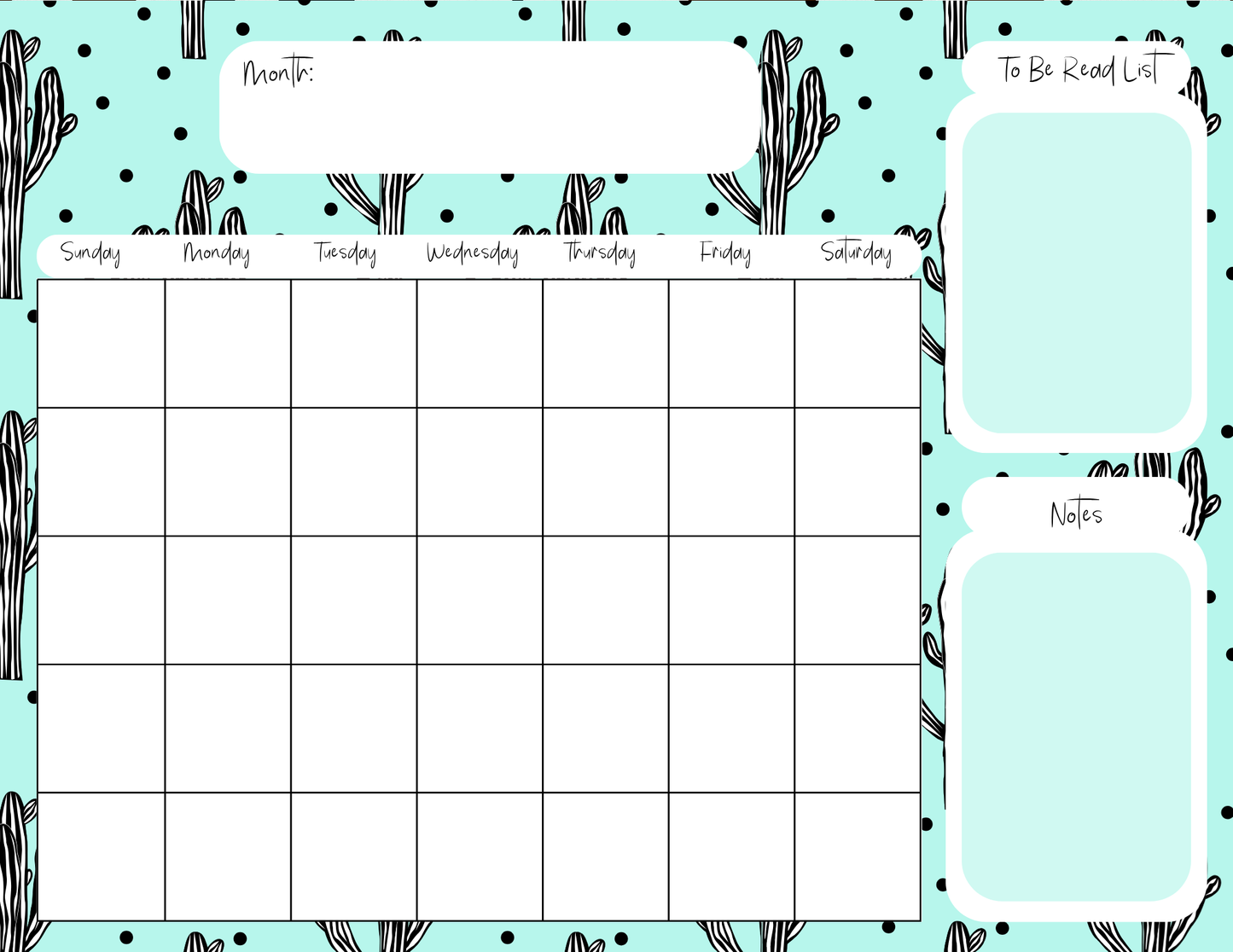 Cactus Polka Dot Monthly Calendar Pad