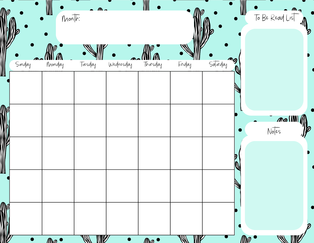 Cactus Polka Dot Monthly Calendar Pad