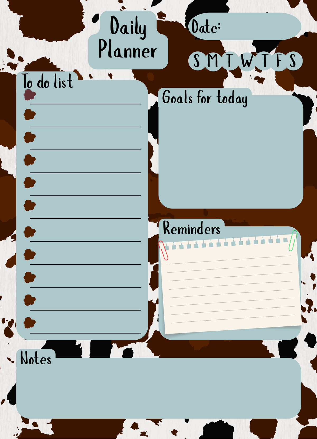 Cowhide Print Daily Planner Notepad