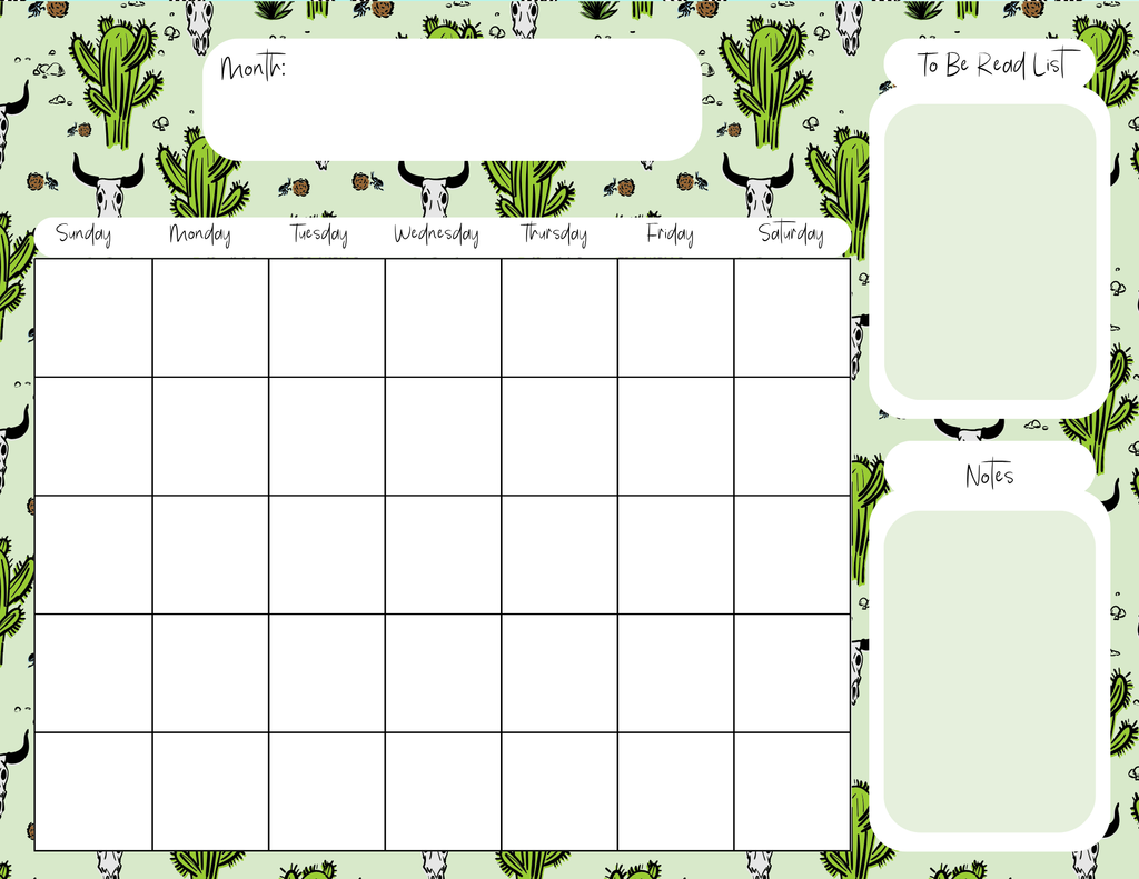 Desert Skull & Cactus In Color Monthly Calendar Pad
