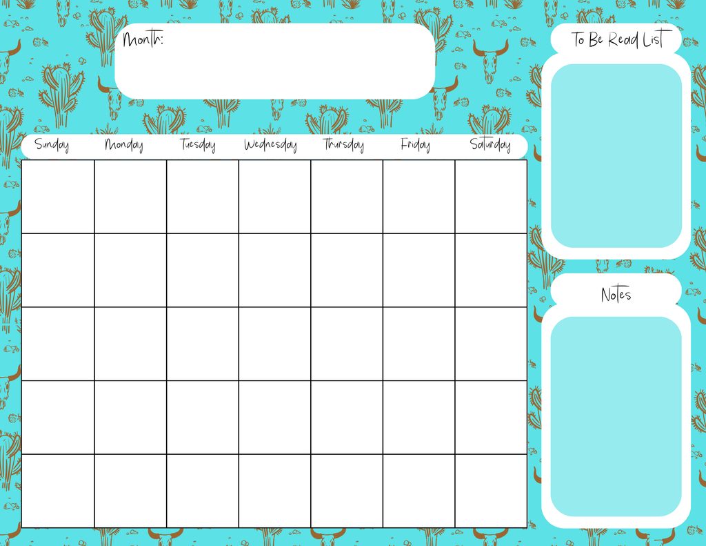 Desert Skull & Cactus Turquoise Monthly Calendar Pad