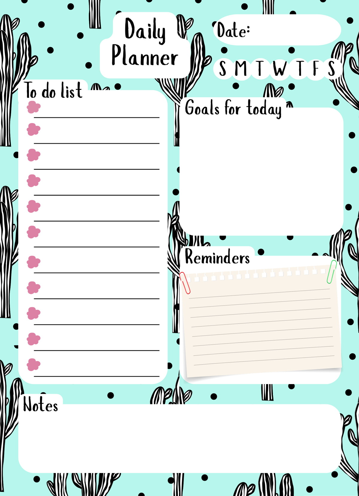 Cactus Polka Dot Daily Planner Notepad