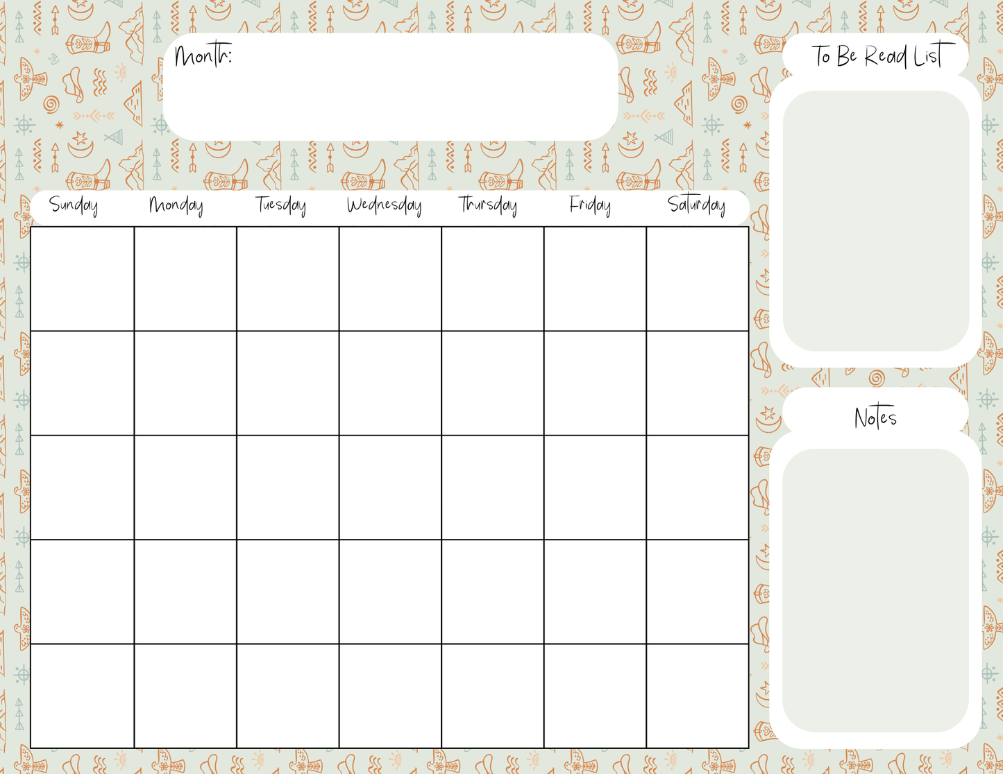 Western Icons Monthly Calendar Pad