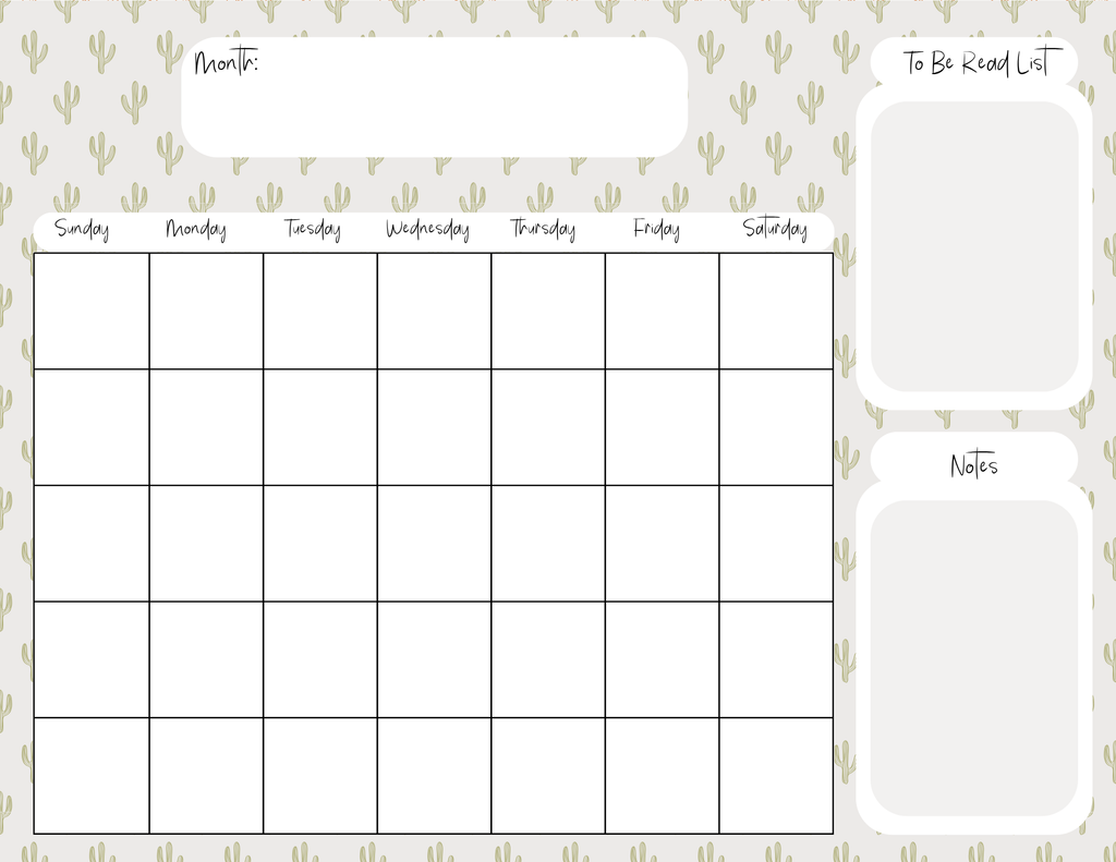Minimalist Cactus Monthly Calendar Pad