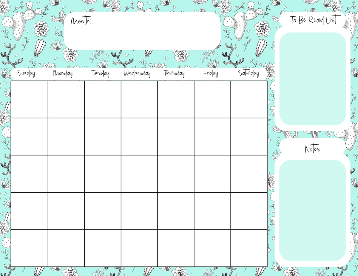 Mint Cactus Calendar Pad