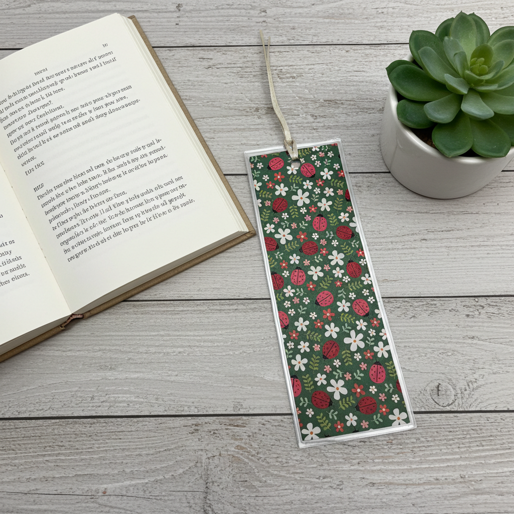 Ladybug & Floral Bookmark