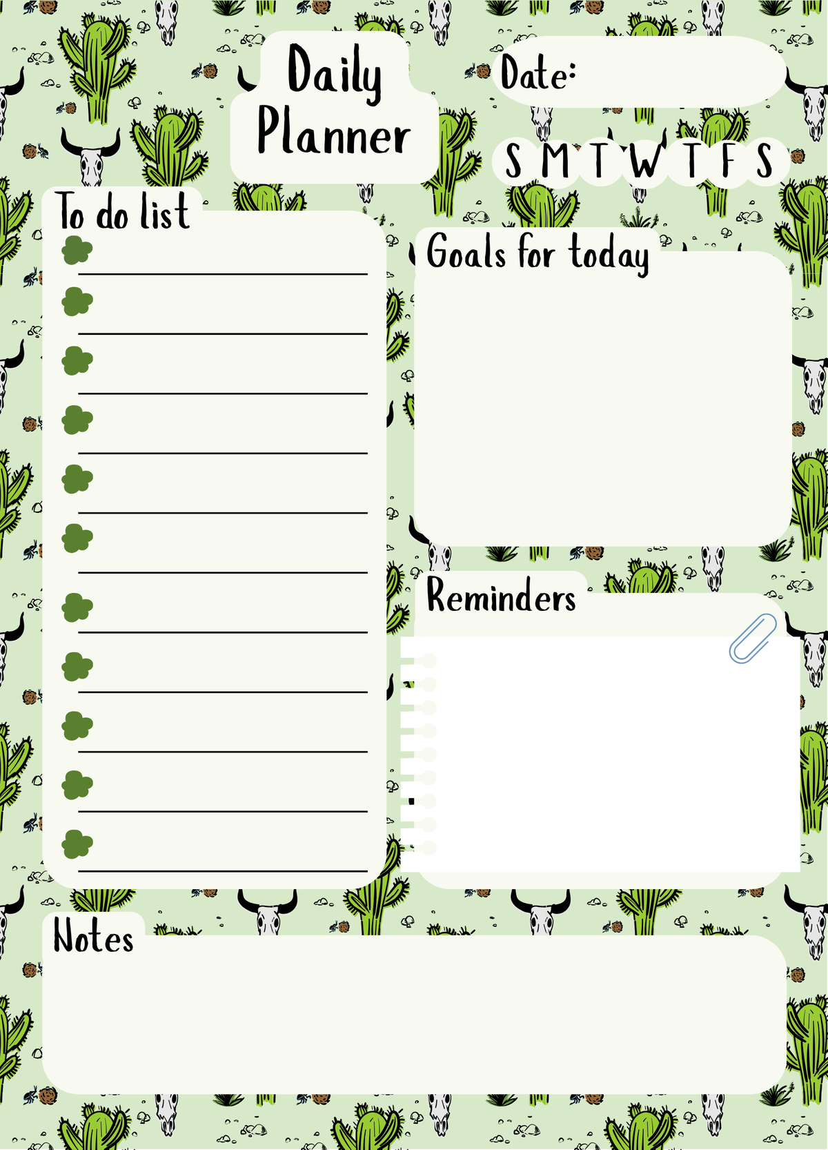 Desert Skull & Cactus In Color Daily Planner Notepad