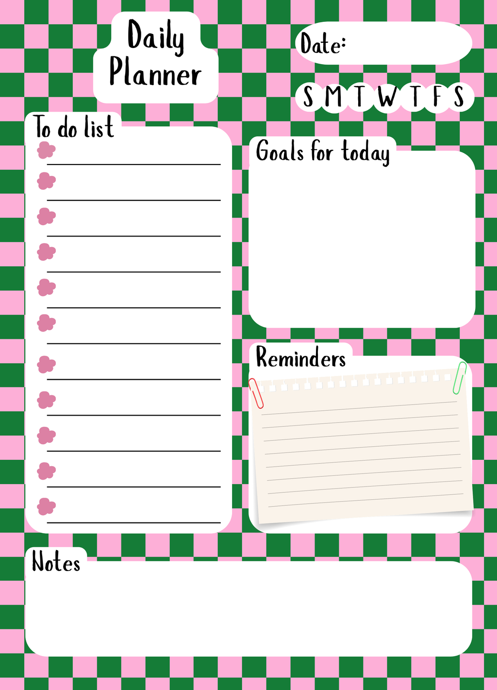 Pink & Green Checkered Daily Planner Notepad
