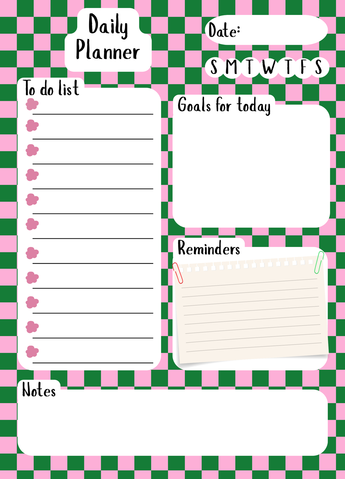 Pink & Green Checkered Daily Planner Notepad