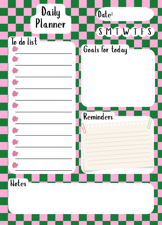 Pink & Green Checkered Daily Planner Notepad