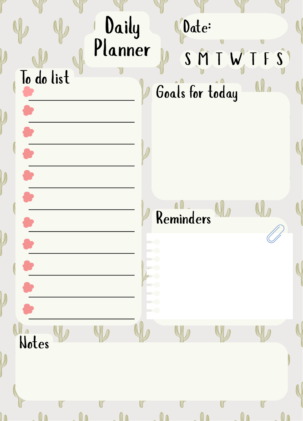 Minimalist Cactus Daily Planner Notepad