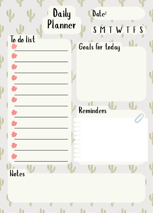Minimalist Cactus Daily Planner Notepad