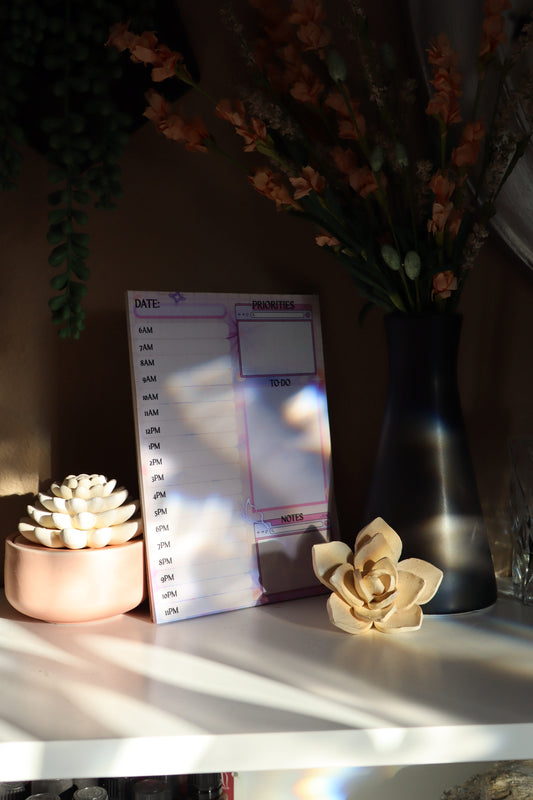 Daily planner notepad 5x7 styled with succulents and flowers – front view