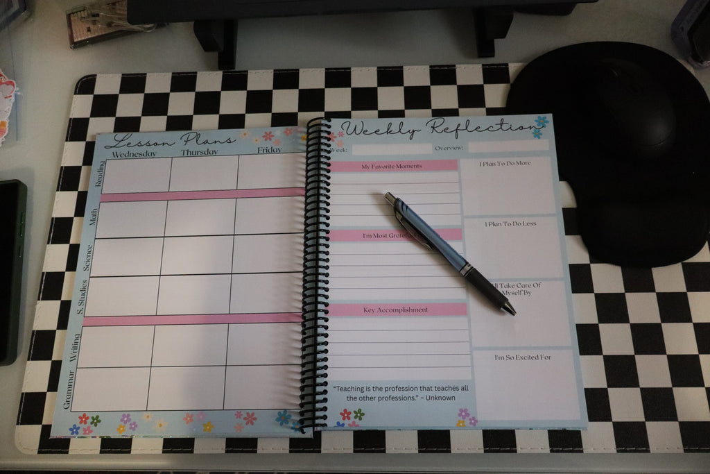Lesson Planner interior spread showing lesson plans and weekly reflection pages