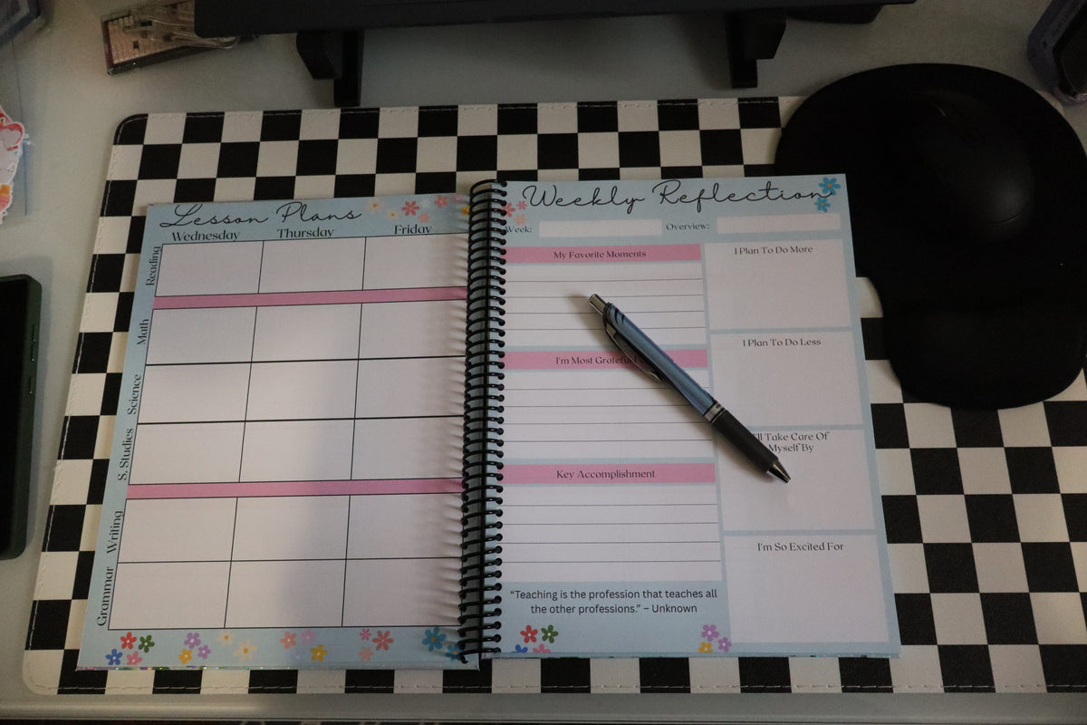Lesson Planner interior spread showing lesson plans and weekly reflection pages
