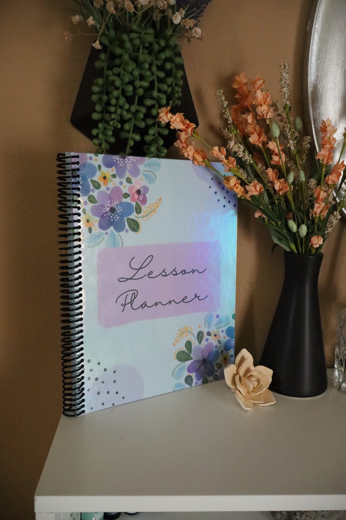 Floral Lesson Planner styled with flowers and decor