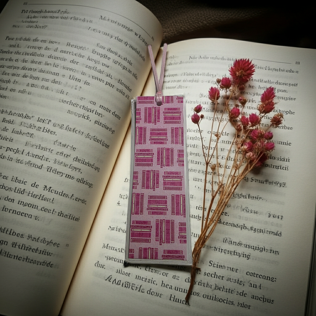 Pink Stacked Books Pattern Bookmark