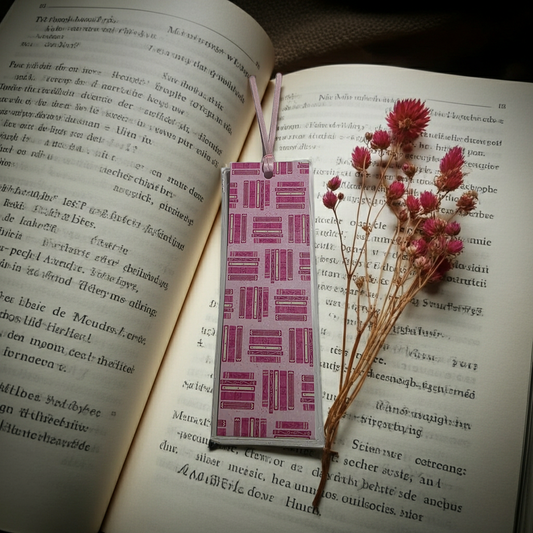 Pink Stacked Books Pattern Bookmark