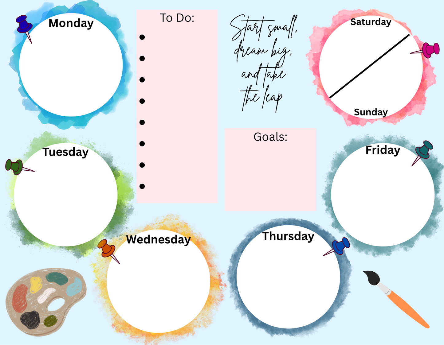 Weekly Planner Pad — Watercolor Edition (Printable PDF, 2 Colorways)