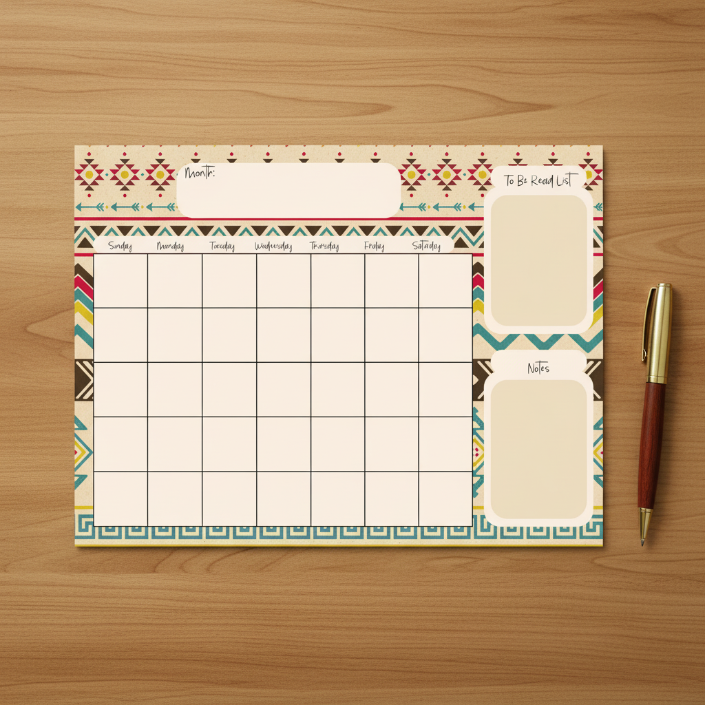 Aztec Monthly Calendar Pad Flat Lay