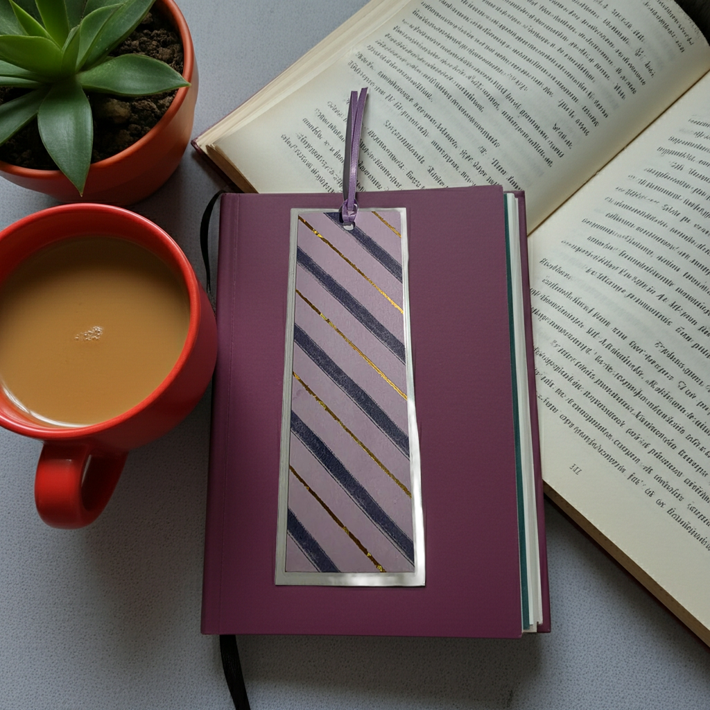 Lavender & Gold Diagonal Stripe Bookmark
