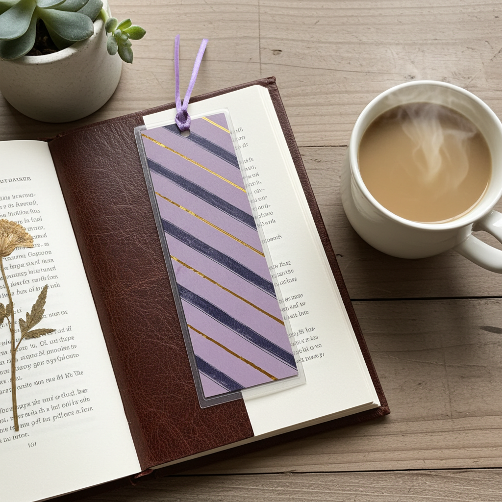 Lavender & Gold Diagonal Stripe Bookmark