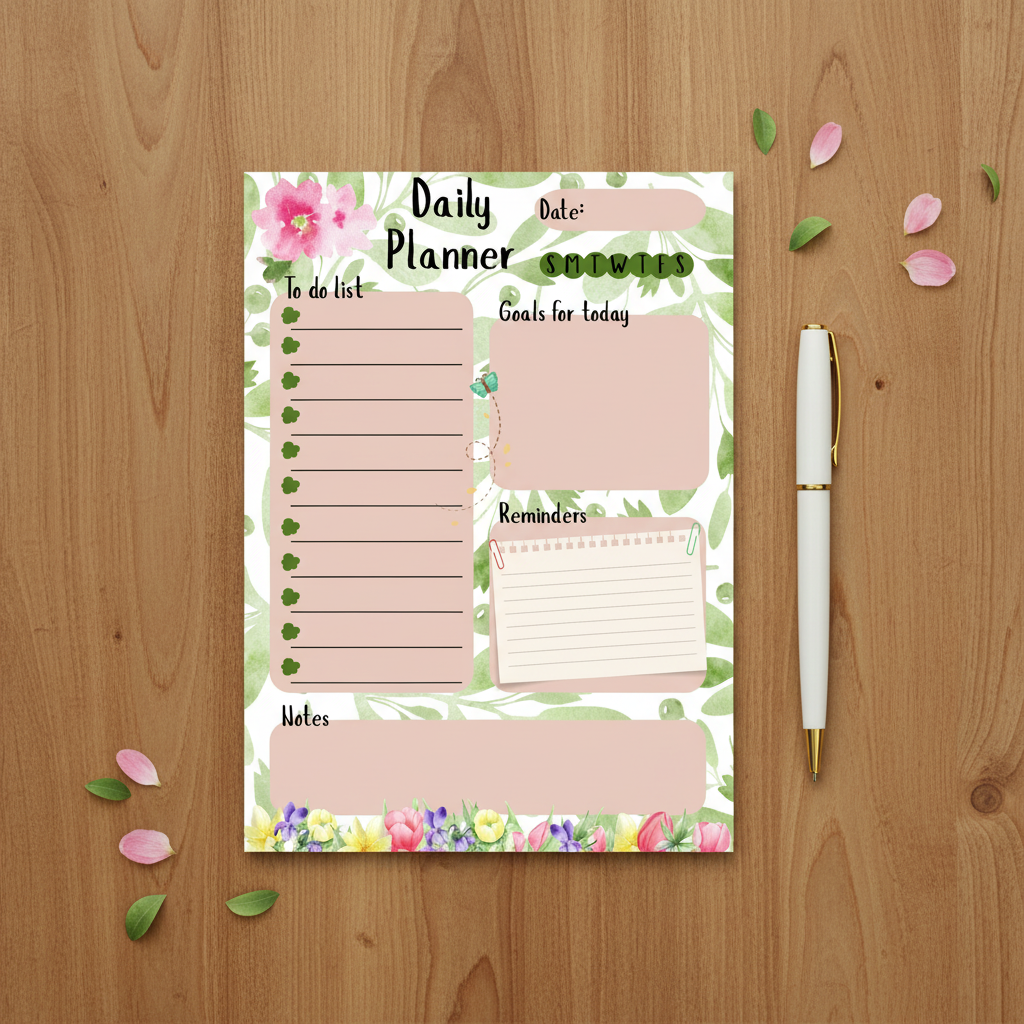 Botanical Garden Daily Planner Notepad Flat Lay