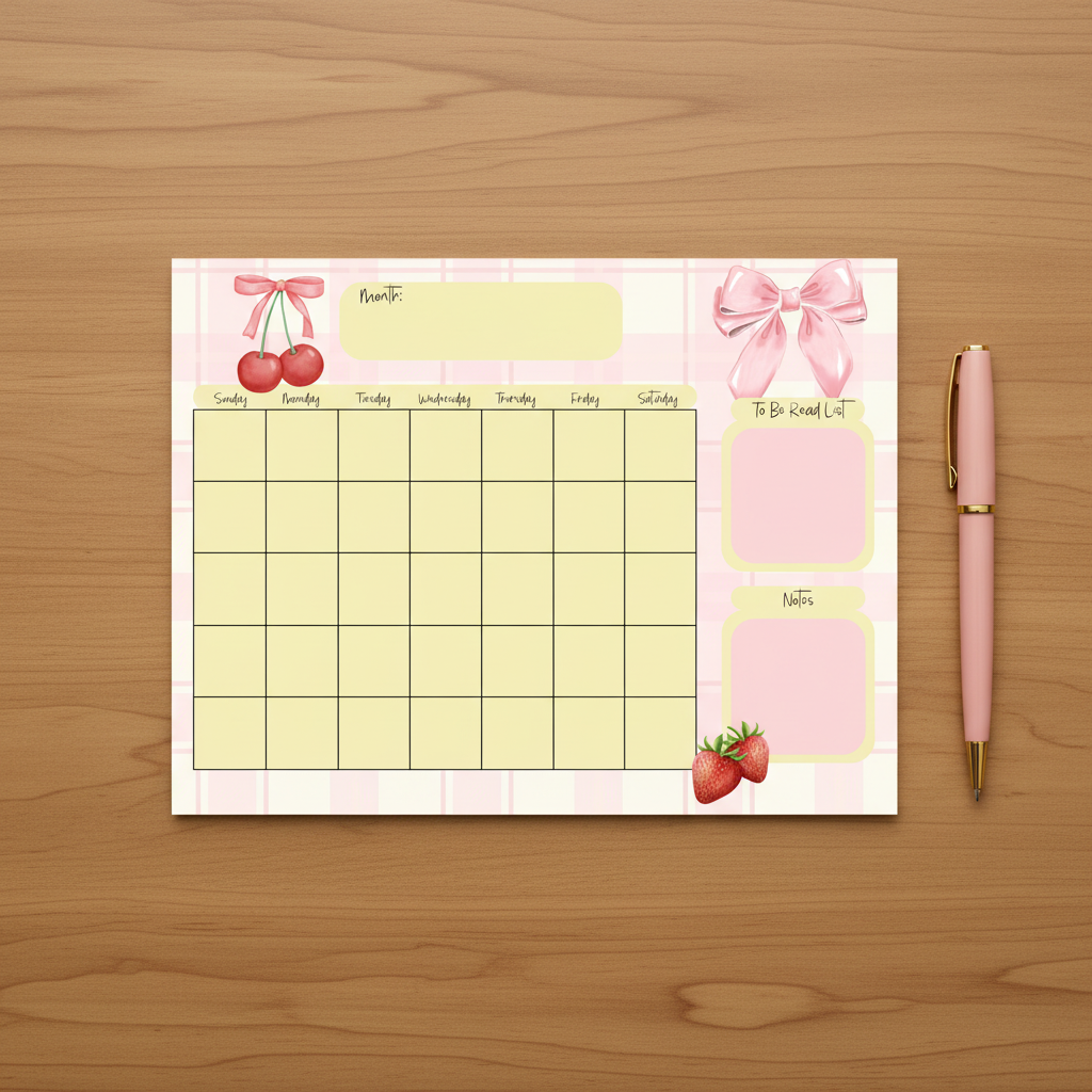 Coquette Monthly Calendar Pad Flat Lay