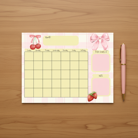 Coquette Monthly Calendar Pad Flat Lay
