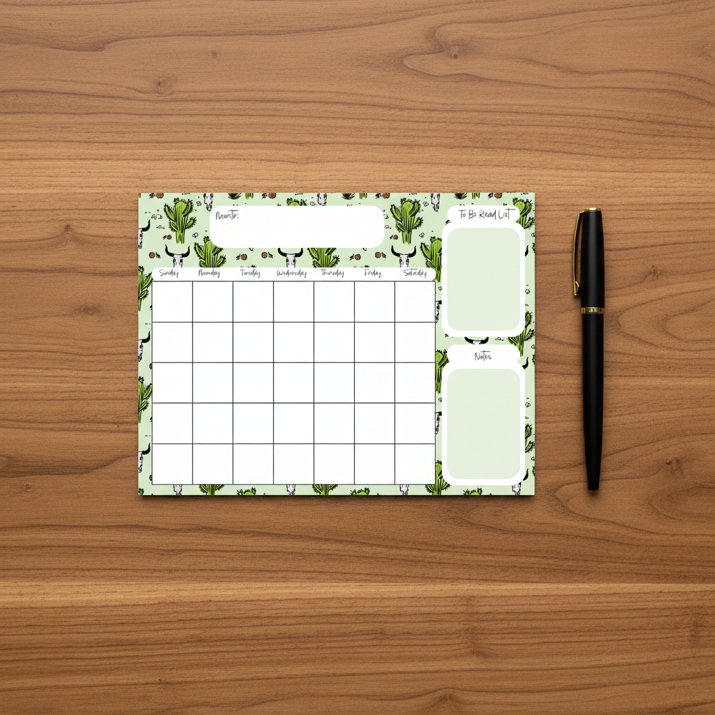 Desert Skull Monthly Calendar Pad Flat Lay