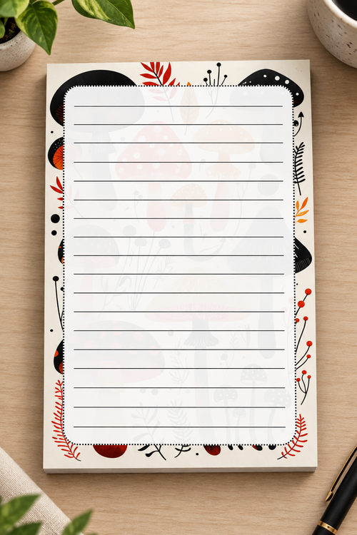 Folk Art Mushroom Notepad Mockup
