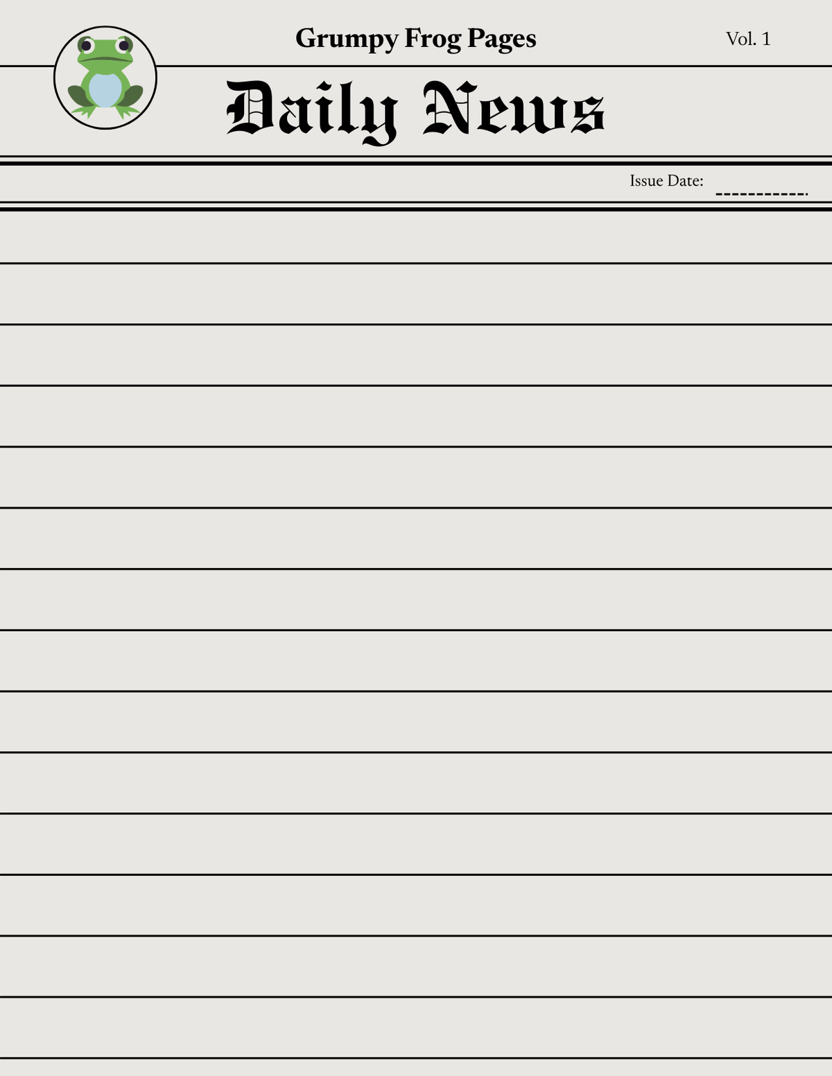 Grumpy Frog Pages Daily News Notepad