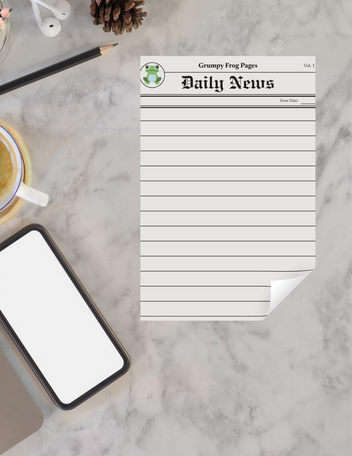 Grumpy Frog Pages Daily News Notepad
