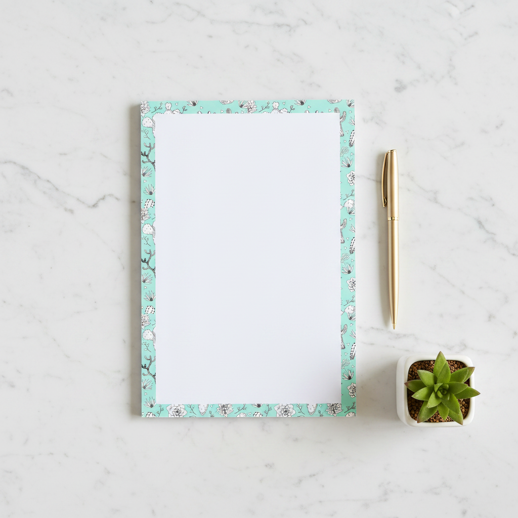 Mint Cactus Tear Away Notepad Flat Lay