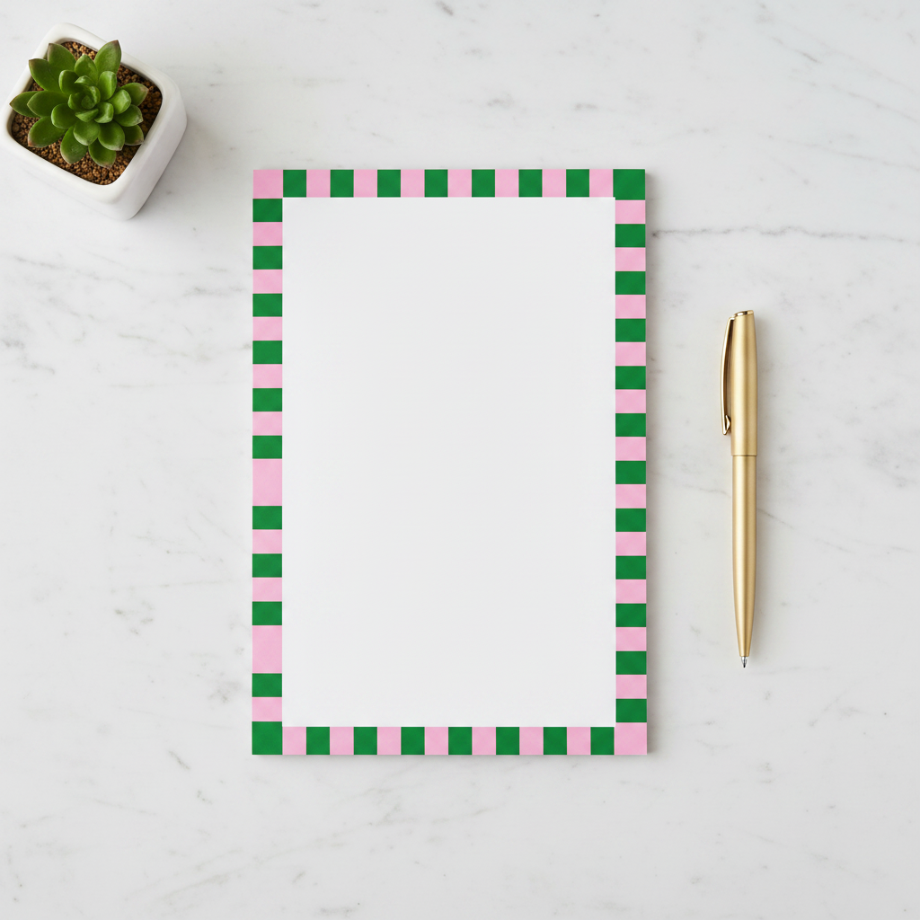 Pink & Green Checker Tear Away Notepad Flat Lay