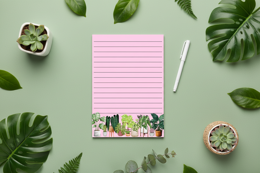 Plant Theme Lined Notepad – Flat Lay Hero